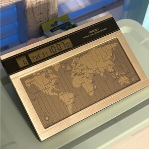 Seiko Digital World Time Clock - Champagne Gold and Black